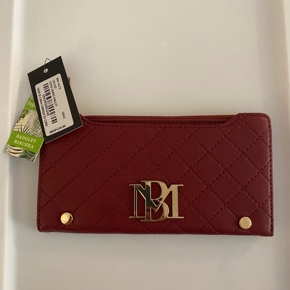 Badgley Mischka Burgundy Quilted Wallet